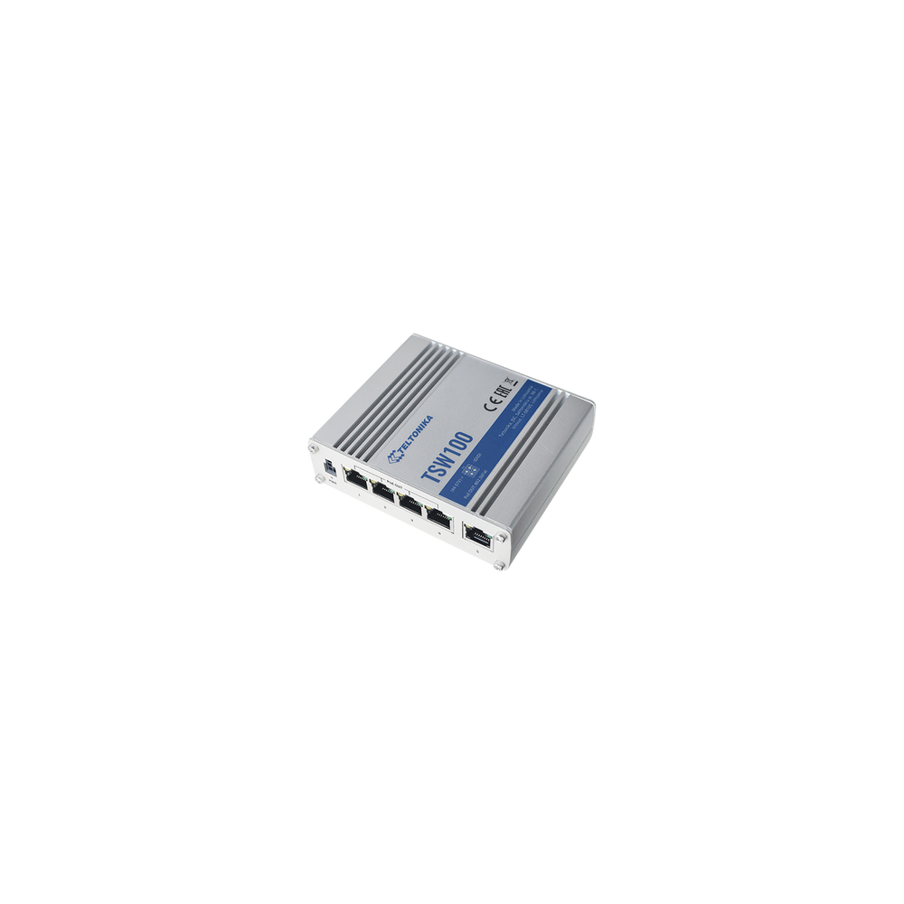 TELTONIKA, TSW100, Switch Industrial No-Administrable 5 puertos Gigabit, PoE en 4 puertos 802.3af/at (120W)