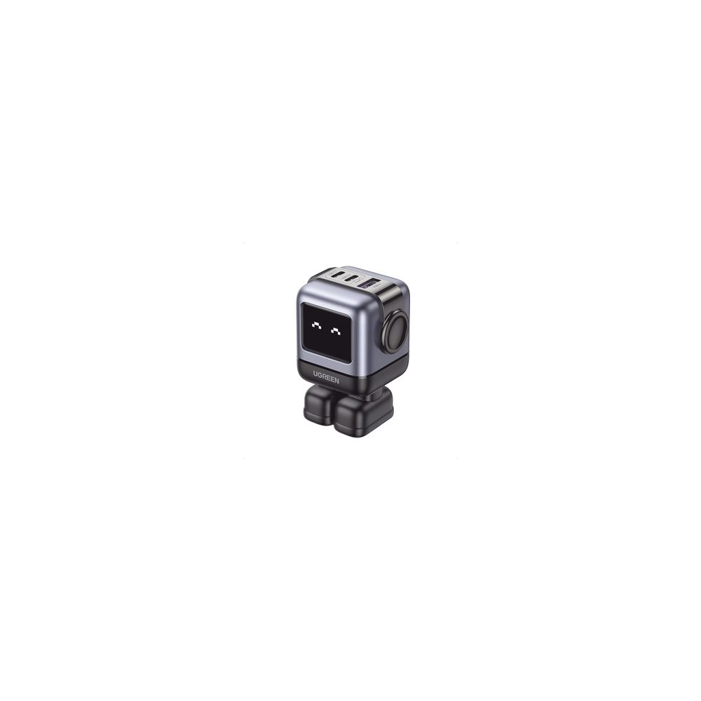 UGREEN, 15570B, Cargador RobotGaN de 65W Serie UNO | 3 Puertos de Carga Rápida | 2 USB-C | 1 USB-A | PD 3.0 | QC 4.0 | Carga Int