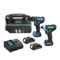 MAKITA, DLX-2416-YX2, Kit de Rotomartillo Atornillador DHP485Z + Atornillador de Impacto DTD157Z, incluye 2 Baterías BL1815N, 1 