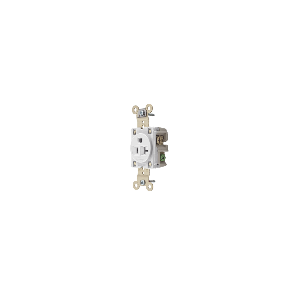 HUBBELL, HUB-HBL-5361-W, Contacto Sencillo / 20 A 125 V / 2 Polos 3 Hilos / Nema 5-20R / Color Blanco / Grado Industrial.