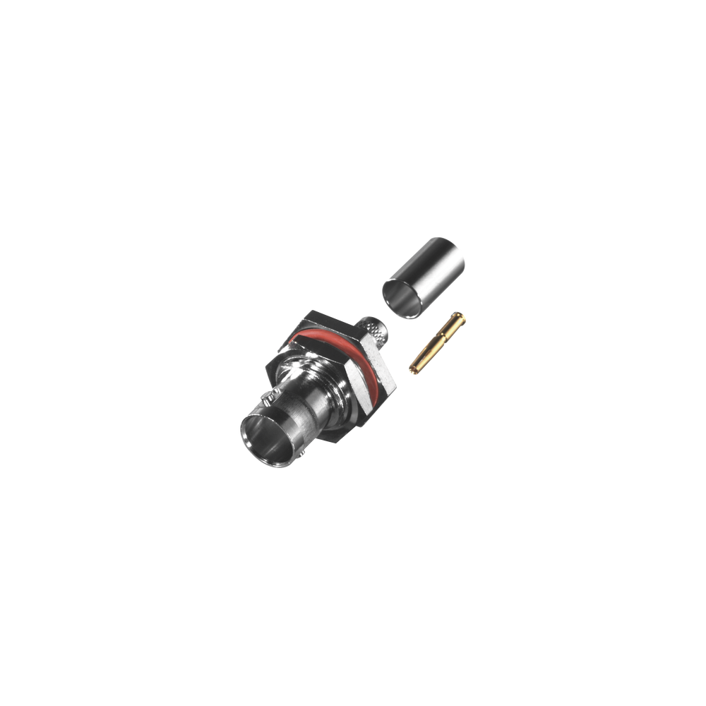 RF INDUSTRIES,LTD, RFB-1717, Conector BNC Hembra para Chasis en D-Plano con Aro de Goma, Anillo Plegable para RG-59/U, Grupo D, 