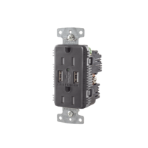 HUBBELL, HUB-USB-15A-5BK, Contacto Dúplex con 2 Puertos USB, 15A 125V, 2 Polos, 3 Hilos, Color Negro.