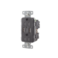HUBBELL, HUB-USB-15A-5BK, Contacto Dúplex con 2 Puertos USB, 15A 125V, 2 Polos, 3 Hilos, Color Negro.