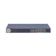 HIKVISION, DS-3E1318P-EI, Switch PoE+ / Monitoreable / 16 puertos 10/100 Mbps PoE+ / 2 Puertos 1000 Mbps Uplink / 2 Puertos SFP 