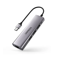 UGREEN, 60812, HUB USB-A (Docking Station) 5 en 1 | 3 USB-A 3.0 (5Gbps) | 1 RJ45 (Gigabit Ethernet) | Entrada Micro USB | Luz In