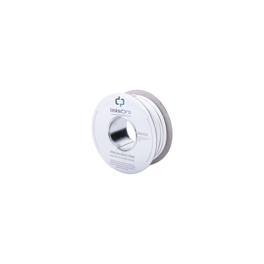 LINKEDPRO BY EPCOM, PRO-AUDIO-18W, Bobina de 152 mts para Salidas de Audio como Bocinas / Calibre 18 en 2 Hilos / Color Blanco /