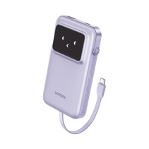 UGREEN, 35604B, Power Bank Serie Uno | 10000mAh | 30W | con Cable USB-C Incorporado | 2 Salidas 30W Max. | Pantalla Inteligente 
