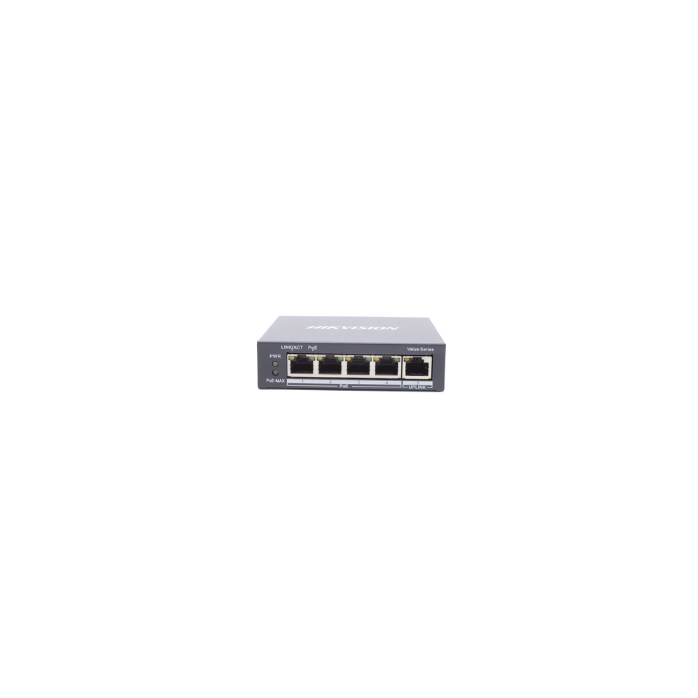 HIKVISION, DS-3E0505P-E/M, Switch Gigabit PoE+ / No Administrable / 4 Puertos 1000 Mbps PoE+ / 1 Puerto 1000 Mbps Uplink / 35 Wa
