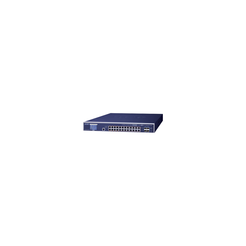 PLANET, GS-5220-24UPL4XVR, Switch Administrable Capa 3, 24 Puertos Gigabit 802.3bt, Hasta 600 W, 4 Puertos 10 G SFP+, Con Pantal