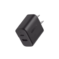 UGREEN, 45303, Cargador Rápido de 2 Puertos 20W Negro