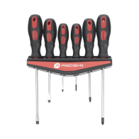 PRECISION, PST-H020-07, Juego de 6 desarmadores CrV con organizador y Mango Bicolor.