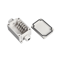 PRECISION, PST-TJ-4P, Caja de Conexión Exterior con Conexión Lateral para 4 Líneas (doble tornillo). Incluye Glándulas.