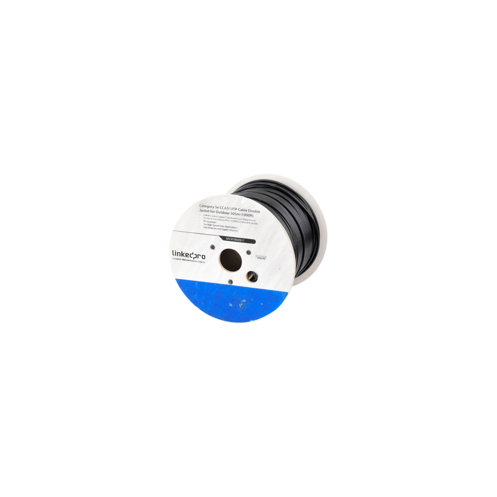 LINKEDPRO BY EPCOM, EP-CAT-5E-V2-EXT, Bobina de cable de 305 m (1000 ft) Cat5e, Aleación de Cobre y Aluminio (CCA), color Negro,