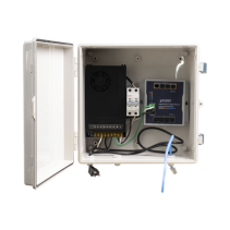 Syscom, GABSWAIO, Switch para exterior / 8 puertos Gigabit con 4 puertos PoE 802.3at / Protección térmica 2P, 16A, Corriente Alt