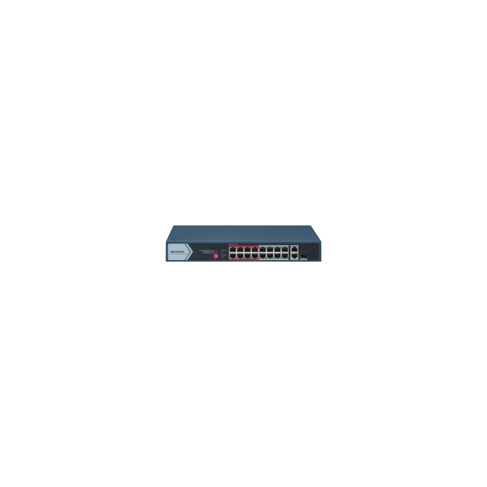 HIKVISION, DS-3E0318P-E/M(C), Switch PoE+ / No Administrable / 16 Puertos 10/100 Mbps PoE+ / 2 Puertos 1000 Mbps Uplink / 1 Puer