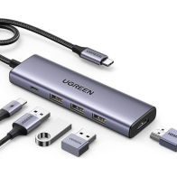 UGREEN, 15596, HUB USB-C (Docking Station) 5 en 1 | HDMI 2.0 4K@30Hz | 3 USB-A 3.0 (5Gbps) | USB-C PD Carga 100W | Potente Disip