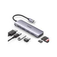 UGREEN, 20956A, HUB USB-C (Docking Station) 6 en 1 | HDMI 4K@30Hz | 3 Puertos USB 3.0 | Lector Tarjeta SD + Micro SD (TF) Uso Si