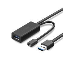 UGREEN, 20827, Cable de Extensión Activo USB 3.0 con puerto de alimentación Micro USB / 10 Metros / USB 3.0 a 5Gbps / No requier