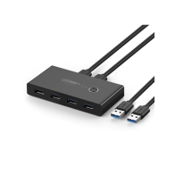 UGREEN, 30768, Conmutador USB para Compartir 4 Puertos USB 3.0 a 2 PC Ìs | Cambio Mediante Botón | Incluye Dos Cables USB de 1.
