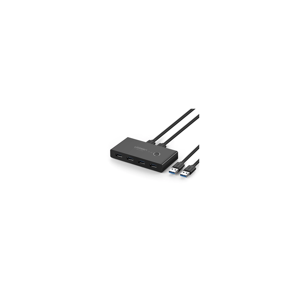 UGREEN, 30768, Conmutador USB para Compartir 4 Puertos USB 3.0 a 2 PC Ìs | Cambio Mediante Botón | Incluye Dos Cables USB de 1.