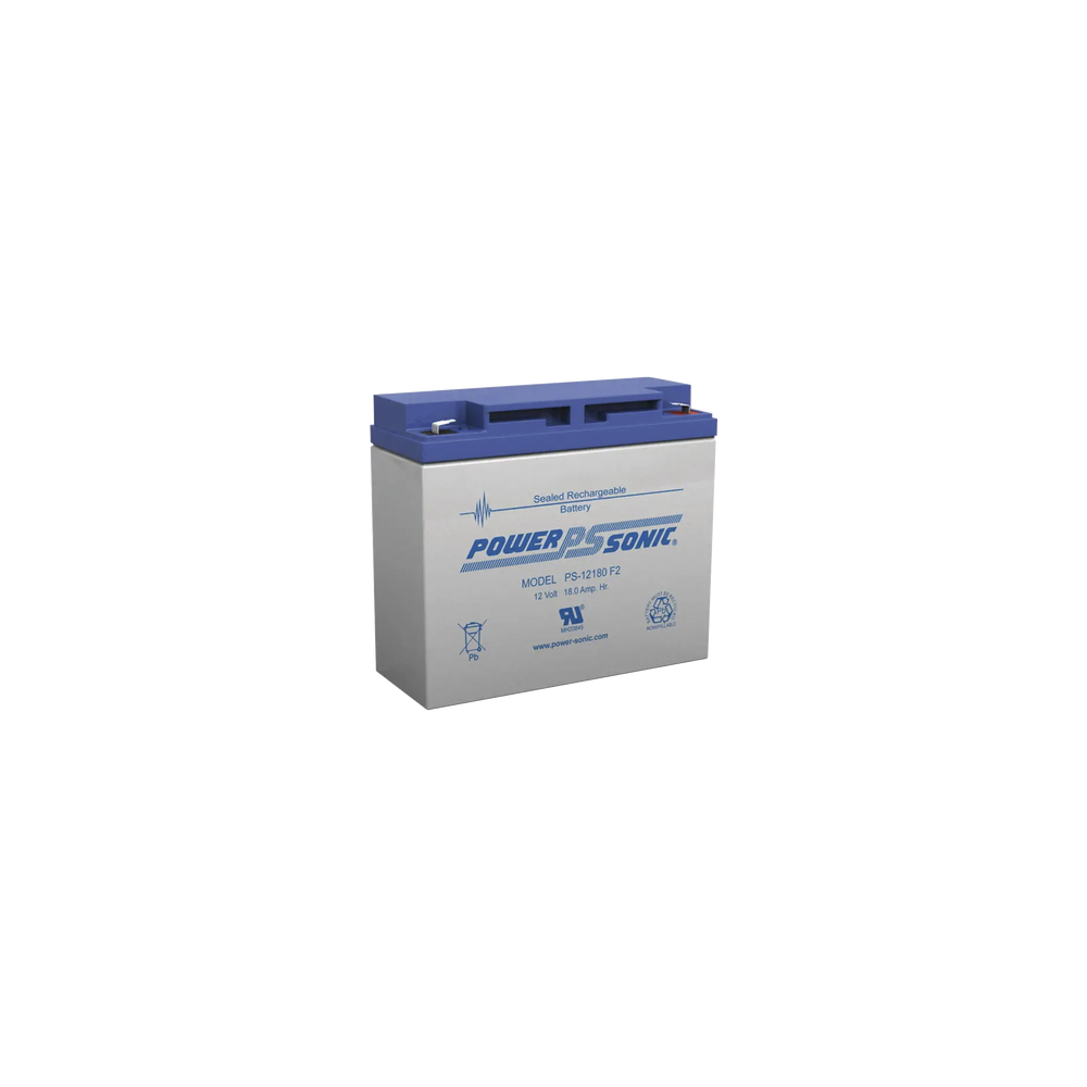 POWER SONIC, PS-12180-F2, Batería 12V, 18AH, Para Respaldo, Tecnologías AGM/VRLA, Diseño De Vida Útil 5 Años, Terminales Tipo F2