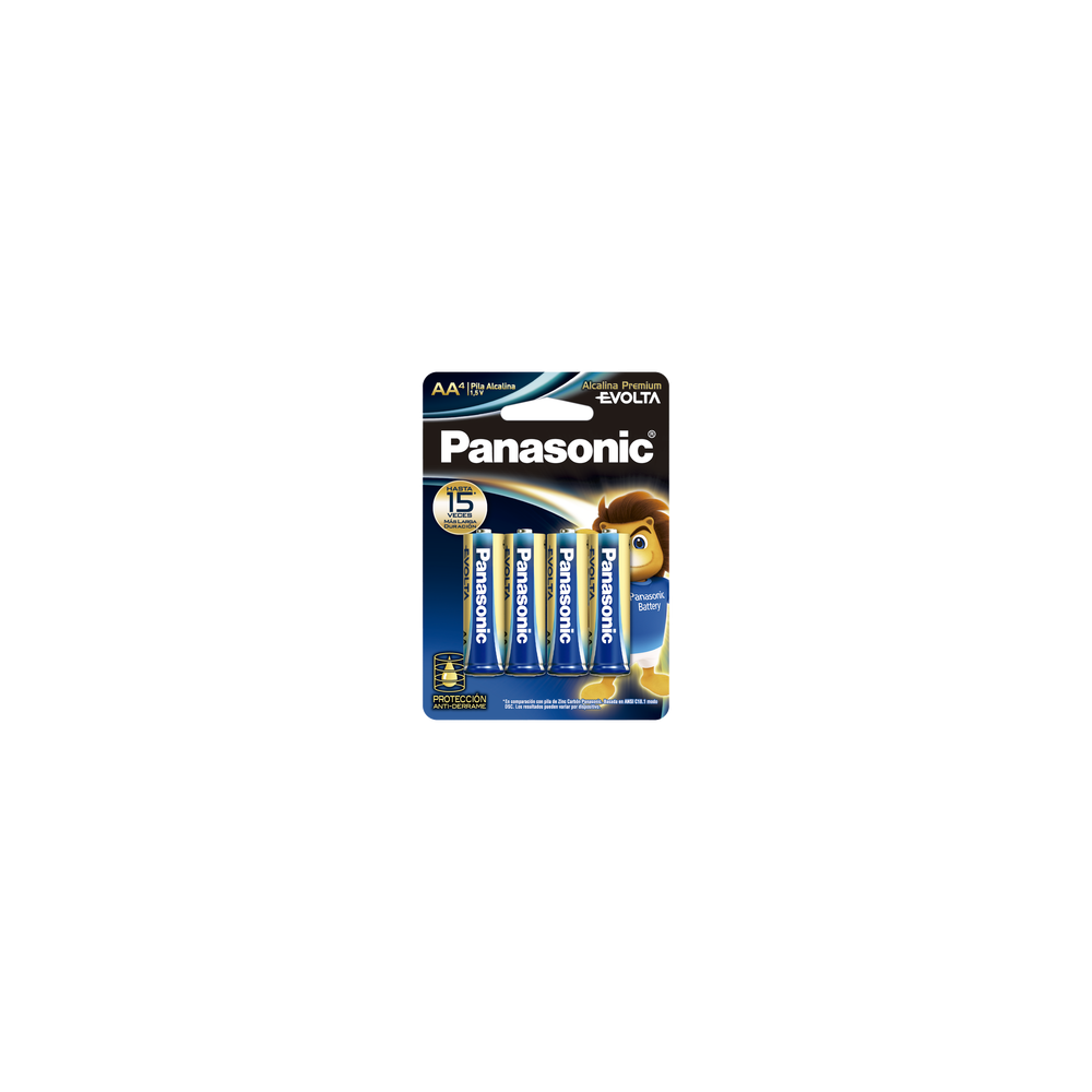 PANASONIC, LR6EGL/4B, Batería Alcalina AA 1.5V EVOLTA / No recargable / Paquete 4 baterias