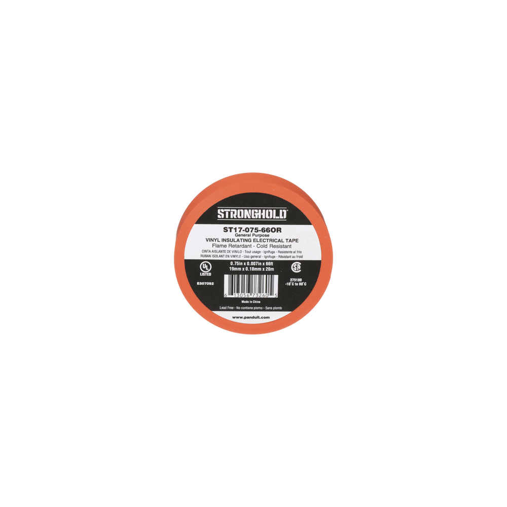 PANDUIT, ST17-075-66OR, Cinta Eléctrica STRONGHOLD para Aislar, de PVC, Uso General Reparación y Mantenimiento, Grosor de 0.18mm