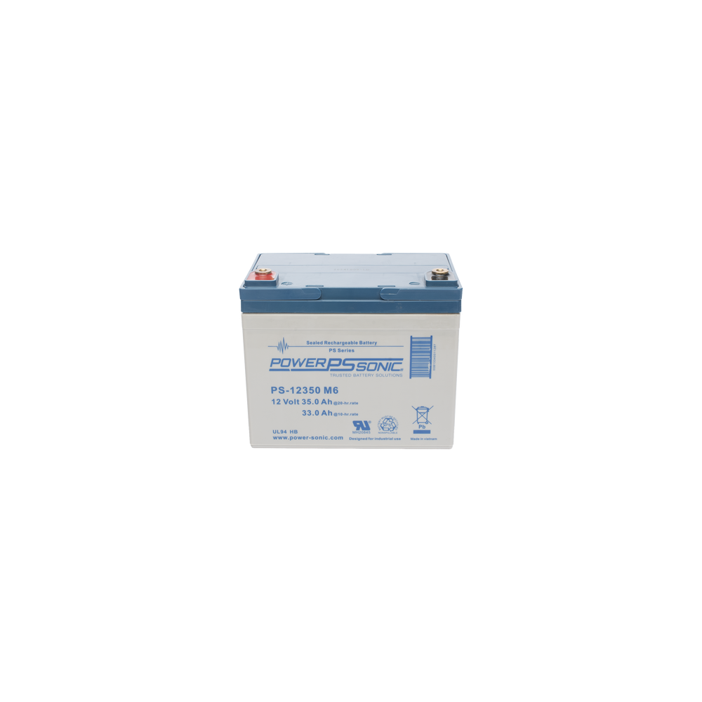 POWER SONIC, PS-12350-M6, Batería 12V, 35AH, Para Respaldo, Tecnologías AGM/VRLA, 5 Años Vida Útil, Terminales M6, Reconocida UL