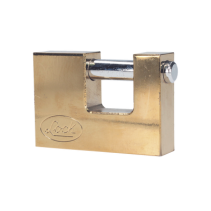 LOCK, SYS-L22-C80-ELBB, Candado de acero para Cortina Metálica / Medida 80 mm/ Acabado Latón Brillante / Nivel de Seguridad 6 / 