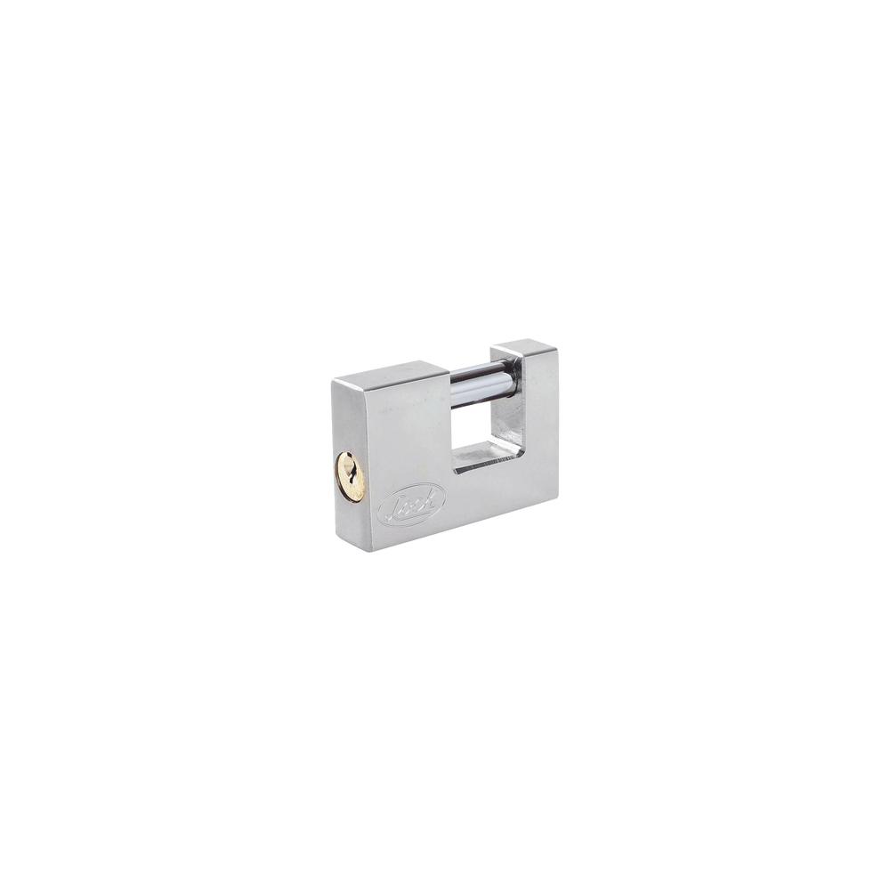 LOCK, SYS-L22-C70-ECSB, Candado para Cortina Metálica / Medida 70 mm/ Acabado Cromo Satinado/ Nivel de Seguridad 6 / Llave Están