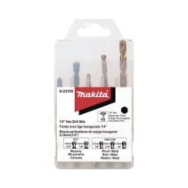 MAKITA, D-23765, Juego de 5 Brocas con Inserción Hexagonal de 1/4 . De concreto: 3/16 y 1/4 . Para metal: 1/8 , 3/16 y 1/4 .