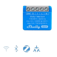 SHELLY, SHELLY1MINIGEN4, Mini Interruptor inteligente con Wi-Fi 2.4 / contacto seco /1 canal 8A, 110 - 240V / compatible con asi