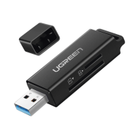UGREEN, 40752, Lector de tarjetas SD portátil USB 3.0 de doble ranura / adaptador de tarjeta de memoria flash concentrador para 