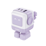 UGREEN, 35314, Cargador RobotGaN de 65W Serie UNO | 3 Puertos de Carga Rápida | 2 USB-C | 1 USB-A | PD 3.0 | QC 4.0 | Carga Inte