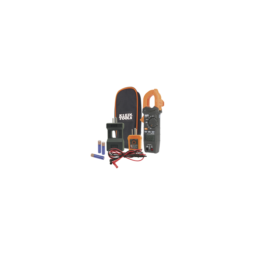 KLEIN TOOLS, CL-120-KIT, Kit de Amperímetro de Gancho (400A CA) con Probador de Fase y Divisor (para medir corriente sin cortar 