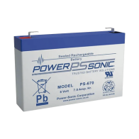 POWER SONIC, PS-670-F1, Batería 6V, 7AH, Para Respaldo, Tecnologías AGM/VRLA, 5 Años Vida Útil, Terminales F1, Reconocida UL