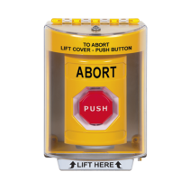 STI, SS2274AB-EN, Botón de Abortar, Texto en Ingles, Tapa Protectora de Policarbonato Súper Resistente, Momentaneo