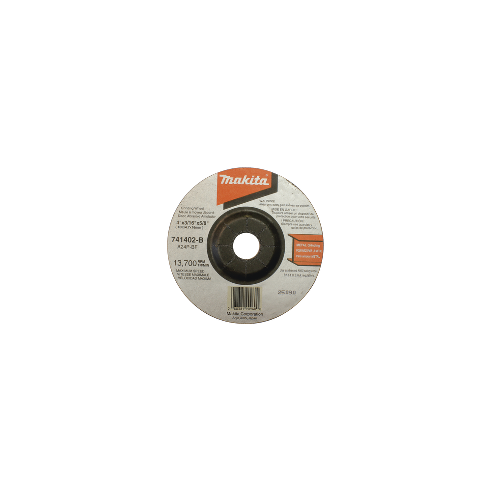 MAKITA, B-44264, Disco abrasivo de desbaste para metal de 4 1/2 eje 7/8 espesor 6mm
