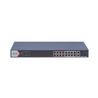 HIKVISION, DS-3E1318P-EI(B), Switch PoE+ / Monitoreable / 16 puertos 10/100 Mbps PoE+ / 2 Puertos 1000 Mbps Uplink / 2 Puertos S