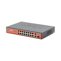 WI-TEK, WI-PS518G, Switch PoE (802.3af/at/bt) / No administrable de largo alcance / Hasta 250m / 16 x 10/100Mbps (PoE) + 2 x 100
