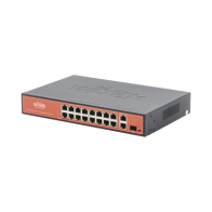WI-TEK, WI-PS518G, Switch PoE (802.3af/at/bt) / No administrable de largo alcance / Hasta 250m / 16 x 10/100Mbps (PoE) + 2 x 100
