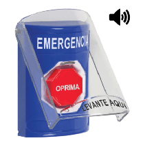 STI, SS24A9EM-ES, Botón Multipropósito, Color Azul, De Superficie, Con Tapa De Policarbonato, Con Bocina, Para Interior, Girar P