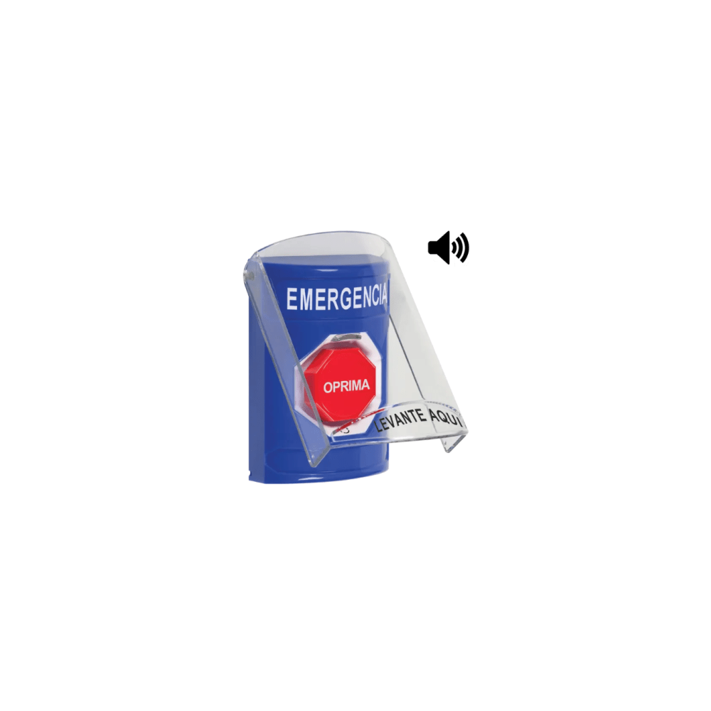 STI, SS24A9EM-ES, Botón Multipropósito, Color Azul, De Superficie, Con Tapa De Policarbonato, Con Bocina, Para Interior, Girar P