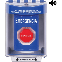 STI, SS2482EM-ES, ​Botón Multipropósito, Color Azul, De Superficie con Espaciador, C/Tapa De Policarbonato, C/Bocina Pre Alarma,