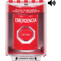 STI, SS2082EM-ES, ​Botón Multipropósito, Color Rojo, De Superficie con Espaciador, C/Tapa De Policarbonato, C/Bocina Pre Alarma,