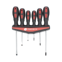 PRECISION, PST-H020-07, Juego de 6 desarmadores CrV con organizador y Mango Bicolor.