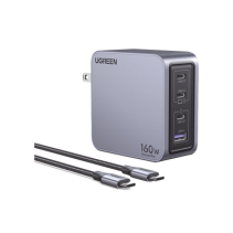 UGREEN, 25876, Cargador de 160W serie Nexode Pro | 4 Puertos de Carga Rápida | 3 USB-C | 1 USB-A | Tecnología GaNInfinity | PD3.