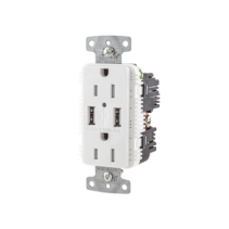 HUBBELL, HUB-USB-15A-5W, Contacto Dúplex con 2 Puertos USB, 15A 125V, 2 Polos, 3 Hilos, Color Blanco.