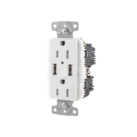 HUBBELL, HUB-USB-15A-5W, Contacto Dúplex con 2 Puertos USB, 15A 125V, 2 Polos, 3 Hilos, Color Blanco.