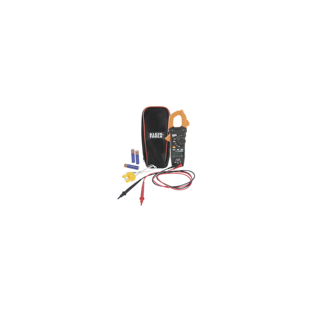 KLEIN TOOLS, CL220, Amperímetro Digital de Gancho de Rango Automático de 400 A CA con Medidor de Temperatura.